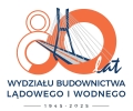 Logo z rysunkiem mostu i napisem: 80 lat Wydziału Budownictwa Lądowego i Wodnego