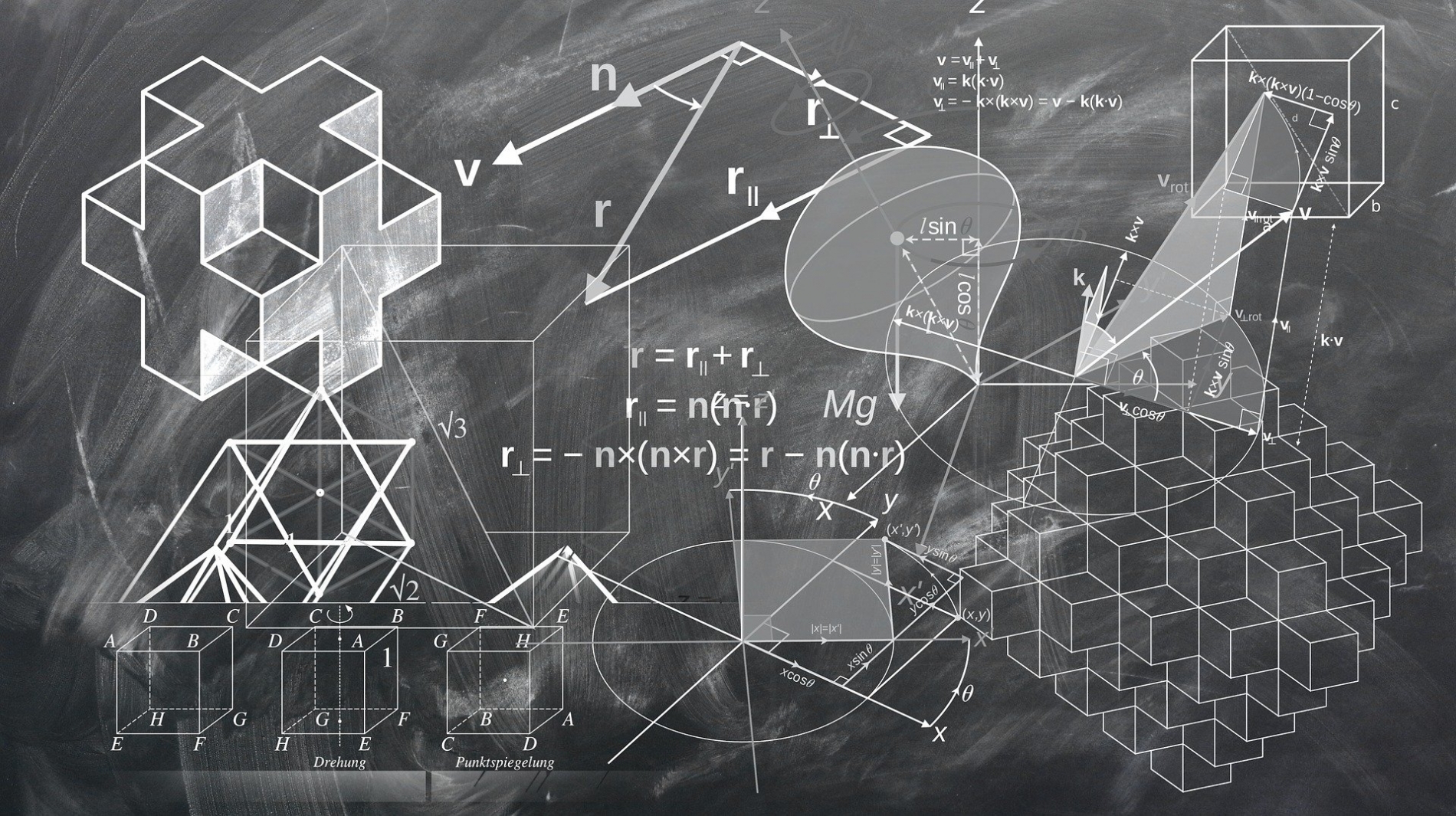 Czarno-buala grafika przedstawiająca wzory matematyczne