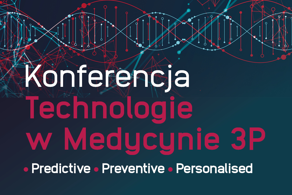 Grafika z napisem Konferencja Technologie w Medycynie 3P, motyw helisy