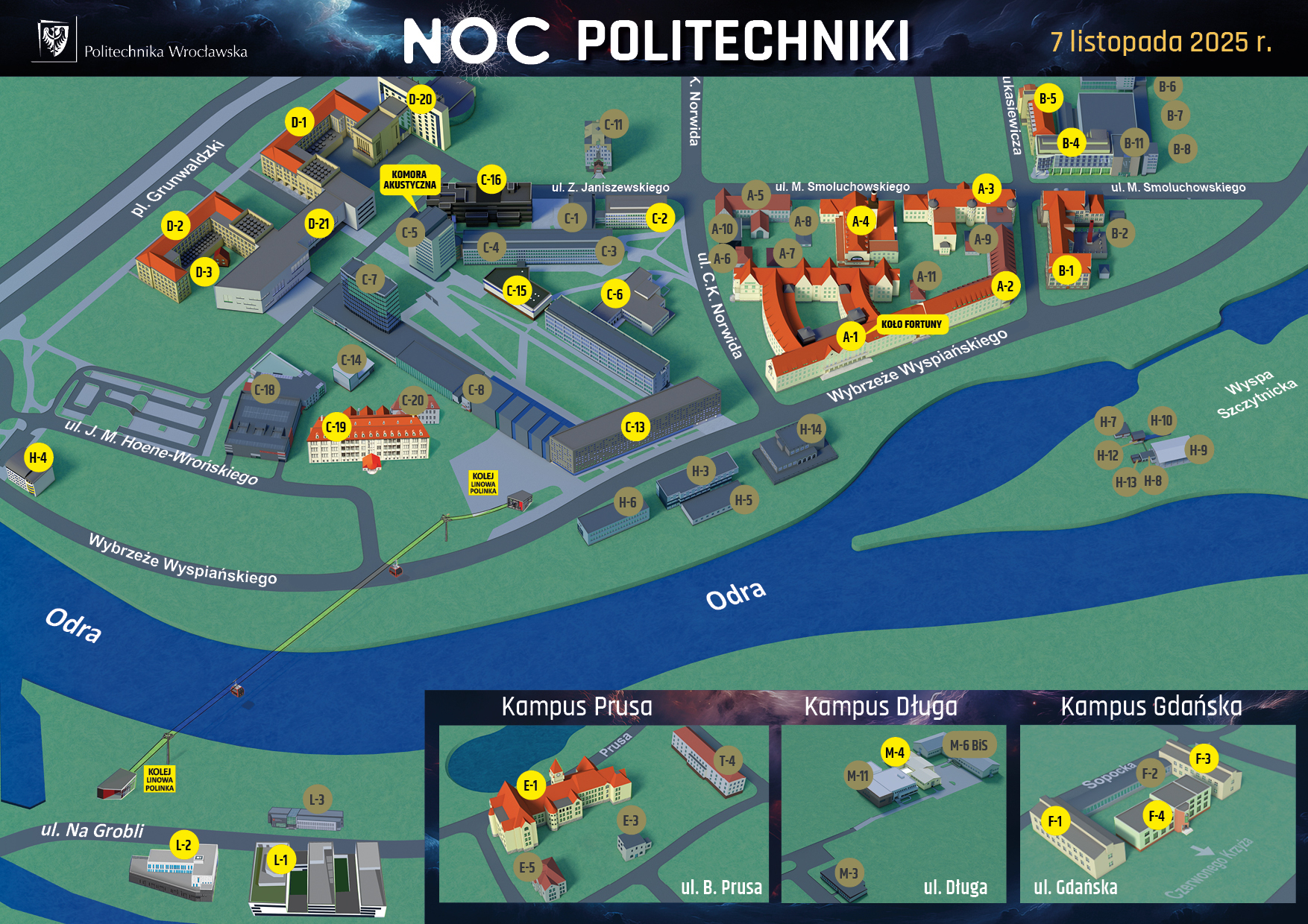 Mapka kampusu z zaznaczonaymi budynkami